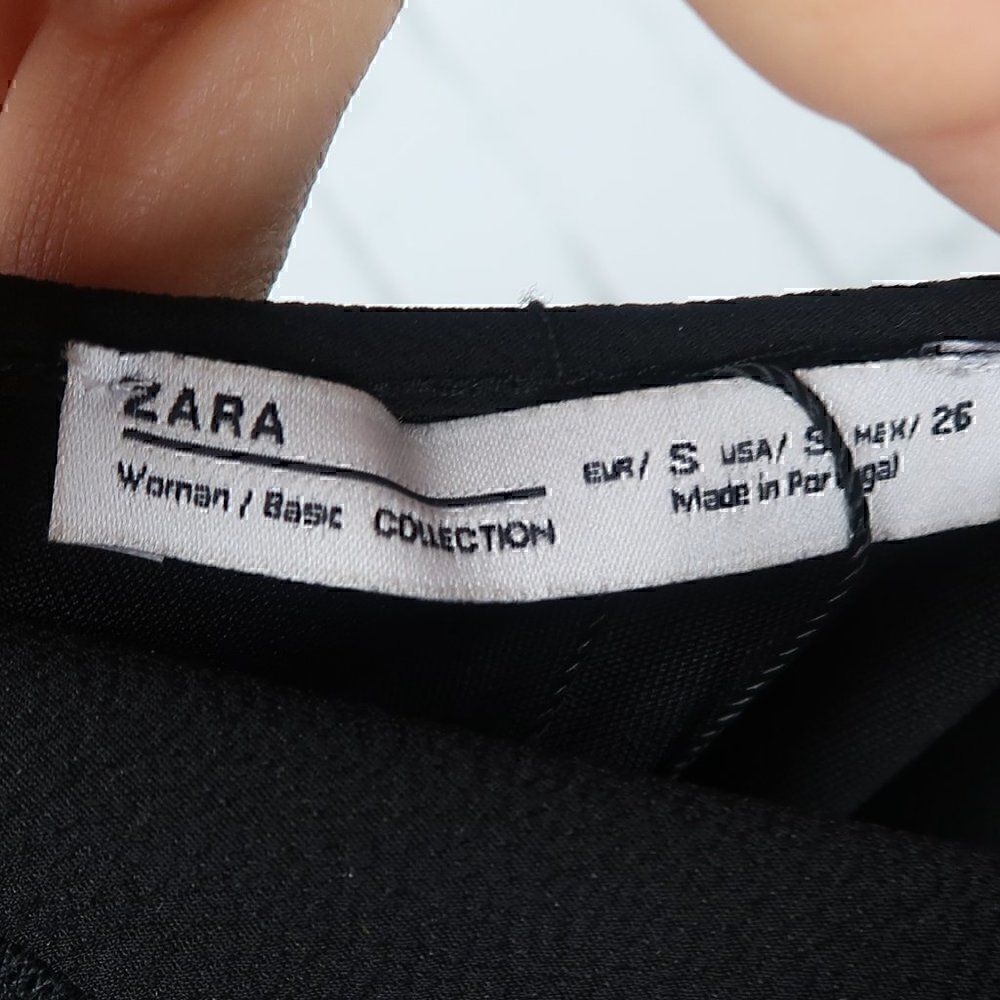 ZARA BLACK RUFFLE NECK SLEEVELESS BODYCON MIDI DRESS SIZE SMALL NWT - Picture 2 of 11